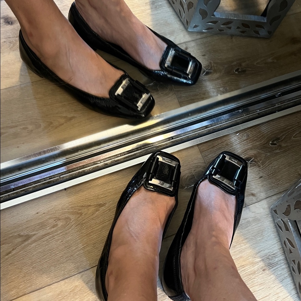 Prada Black, size 7.5 US, 38 EU, Patent Buckle Flats w/ Prada on buckle & COA - Picture 7 of 15